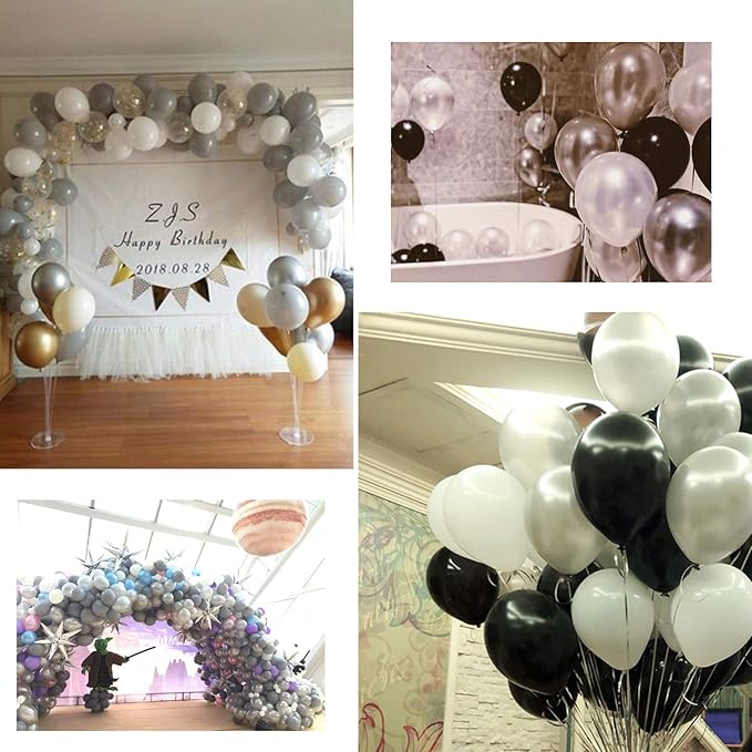 100 PCS 12 Inches Pearlized Silver Latex Balloons Large Thick Big Round Shining Pearlescent Biodegradable Bulk Helium Gas or Air Inflated for Kids Birthday Wedding Party Decorations Supplies Favors