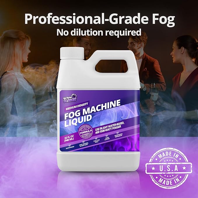 Fog Machine Liquid - 32oz Smoke Machine Fog Juice for Halloween Party, Medium Density, Long-Lasting, Low-Lying, High Output, Water-Based.