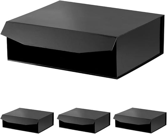 Black Extra Large Gift Box with Lid 4 Pcs 16.5 x 13 x 5.3 Inches, Gift Box large Black Gift Boxes for Presents Clothes Robe Wedding Dress Sweater,Reusable Foldable Bridesmaid Proposal Box（Glossy）