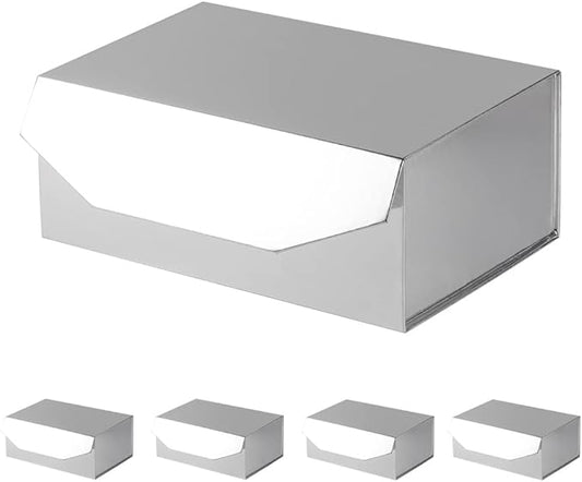 5Pcs 9.5x7x4 Inches Silver Gift Box with Lids for Presents Magnetic Gift Box Small Gift Boxes for Packaging，Bridesmaid Proposal，Groomsman (Glossy Silver)
