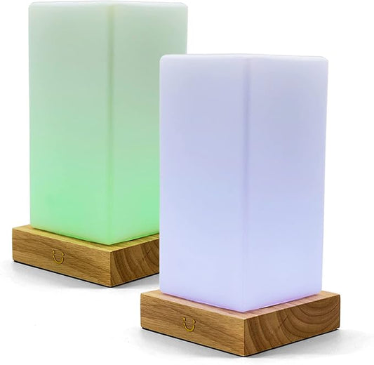 LuvLink Tower Friendship Lamp v3 New WiFi Range - Bluetooth - Wood & Glass Design (Natural, Set of Two)