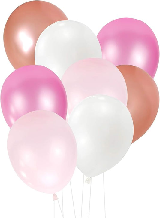 100 PCS 12” Pearlized 4 Assorted Colors Latex Balloons Pink Rose Gold White Large Big Round Thick Shiny Pearlescent Biodegradable Bulk Helium Gas Air Inflated Kids Birthday Party Deco Supplies
