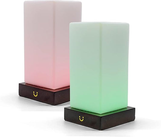 LuvLink Tower Friendship Lamp v3 New WiFi Range - Bluetooth - Wood & Glass Design (Walnut, Set of Two)