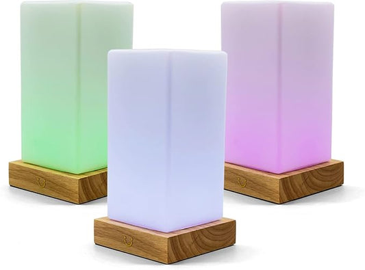 LuvLink Tower Friendship Lamp v3 New WiFi Range - Bluetooth - Wood & Glass Design (Natural, Set of Three)