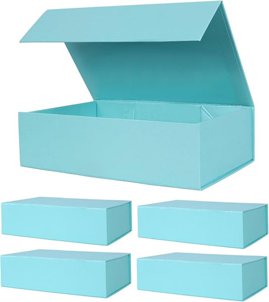 Aimyoo Blue Magnetic Gift Boxes with Lids 10.5x7x3 in, Medium Bridesmaid Groomsman Proposal Box, Rectangle Collapsible Box for Present Graduation Birthday Storage 5 Pack