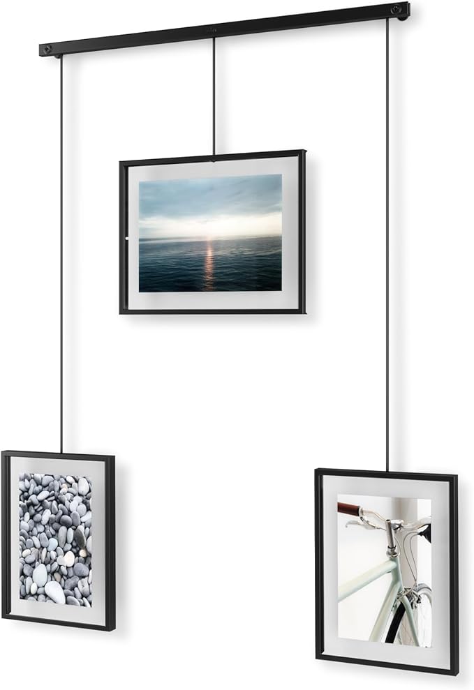 Umbra Exhibit Picture Frame Gallery Set, Adjustable Collage Display for 3 Photos, Prints, Artwork and More, Holds two 4x6 and one 5x7 Photos, Black