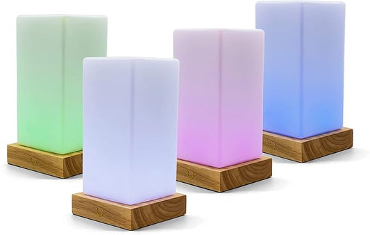 LuvLink Tower Friendship Lamp v3 New WiFi Range - Bluetooth - Wood & Glass Design (Natural, Set of Four)