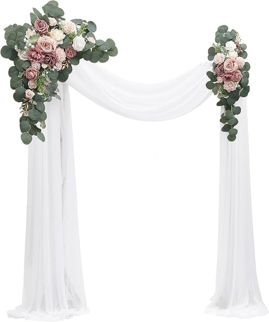 Floroom Arch Flowers with Drapes Kit (Pack of 4) - 2pcs Artificial Dusty Rose & Blush Floral Swag Arrangement with 2pcs Draping Fabric for Wedding Ceremony Arbor and Reception Backdrop Decoration