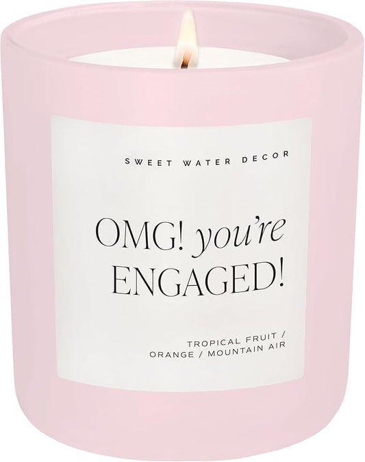 Sweet Water Decor OMG, You're Engaged! Candle, 15oz Pink Matte Jar, 70 Hour Burn Time, Non-Toxic Soy Wax, Bridal Shower Engagement Gift, Engagement Gift for Bride, Bridal Shower, Newlyweds