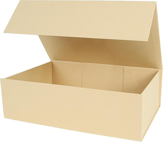 Aimyoo Striped Brown Collapsible Gift Box with Magnetic Closure Lids 13.8x9x4.3 in, Large Bridesmaid Groomsman Proposal Boxes, Rectangle Present Box for Graduation Birthday Storage 1 Pack