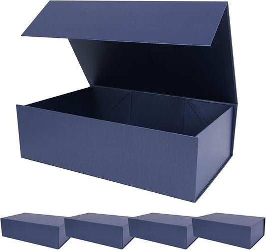Aimyoo Navy Blue Magnetic Gift Boxes with Lids 13.8x9x4.3 in, Large Bridesmaid Groomsman Proposal Box, Rectangle Collapsible Box for Present Graduation Birthday Storage 5 Pack