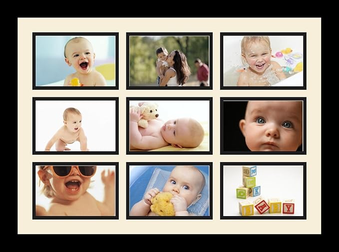 ArtToFrames Collage Photo Frame Single Mat with 9-4x6 Openings with Satin Black Frame and Super White mat.