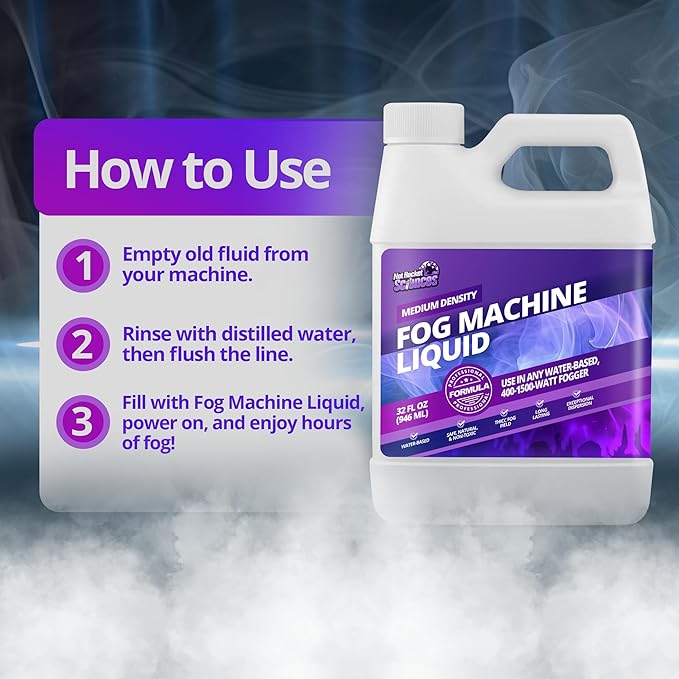 Fog Machine Liquid - 32oz Smoke Machine Fog Juice for Halloween Party, Medium Density, Long-Lasting, Low-Lying, High Output, Water-Based.