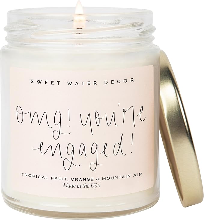 Sweet Water Decor OMG! You're Engaged Candle - Engagement Candle Gift for Bride - Bridal Shower Gift for Her - 9oz Clear Jar, 40 Hour Burn Time, Made in The USA