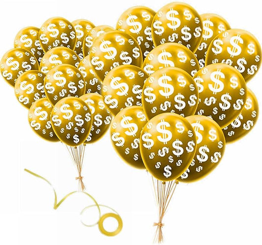 12 Inch Pack of 20 Money Dollar Signs Currency Symbol Latex Balloons Decorations for Birthdays Baby Showers Casino Weddings Bachelorette Retirement Anniversary Graduations Party