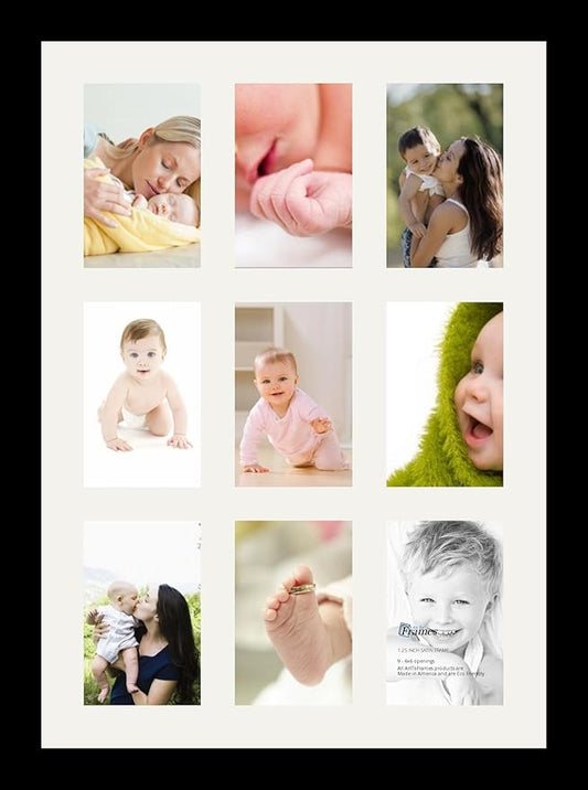 ArtToFrames Collage Photo Frame Single Mat with 9-4x6 Openings with Satin Black Frame and Porcelain mat.