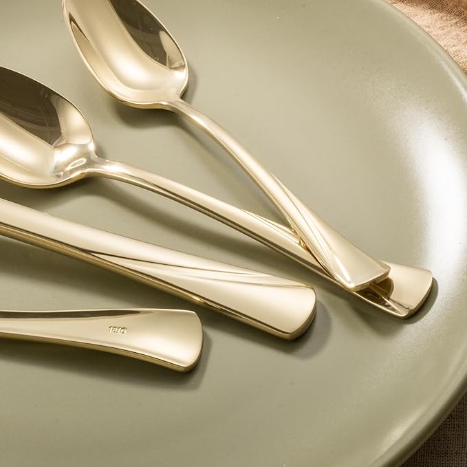 Alata Alice Champagne Gold Mirror 40-Piece Silverware Set Stainless Steel Flatware Set,Service for 8,Mirror Polished Cutlery Set,Dishwasher Safe