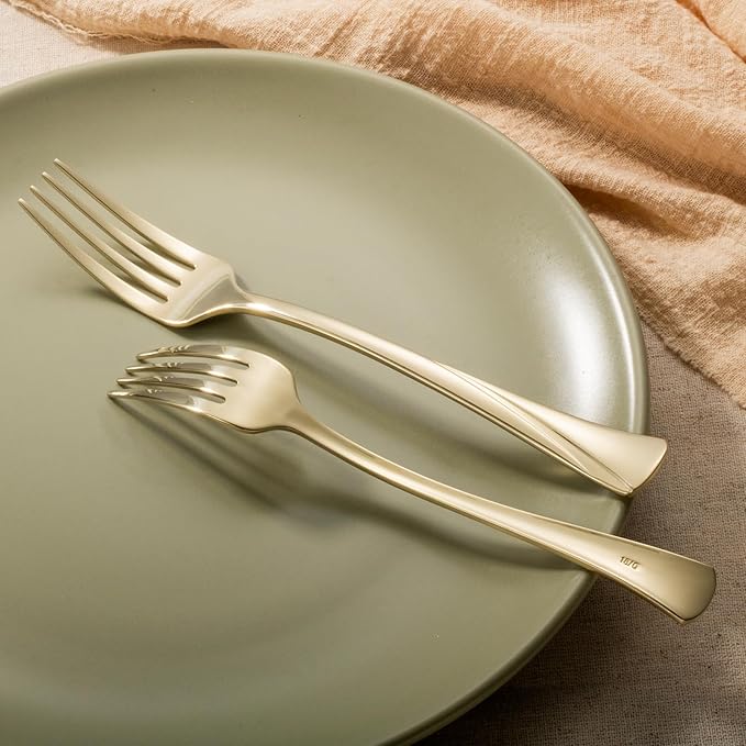 Alata Alice Champagne Gold Mirror 40-Piece Silverware Set Stainless Steel Flatware Set,Service for 8,Mirror Polished Cutlery Set,Dishwasher Safe