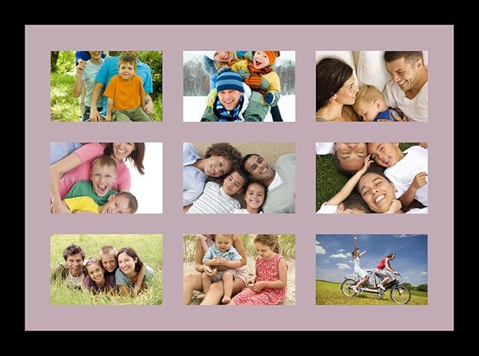 ArtToFrames Collage Photo Frame Single Mat with 9-4x6 Openings with Satin Black Frame and Lavender Mist mat.