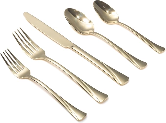 Alata Alice Champagne Gold Mirror 40-Piece Silverware Set Stainless Steel Flatware Set,Service for 8,Mirror Polished Cutlery Set,Dishwasher Safe
