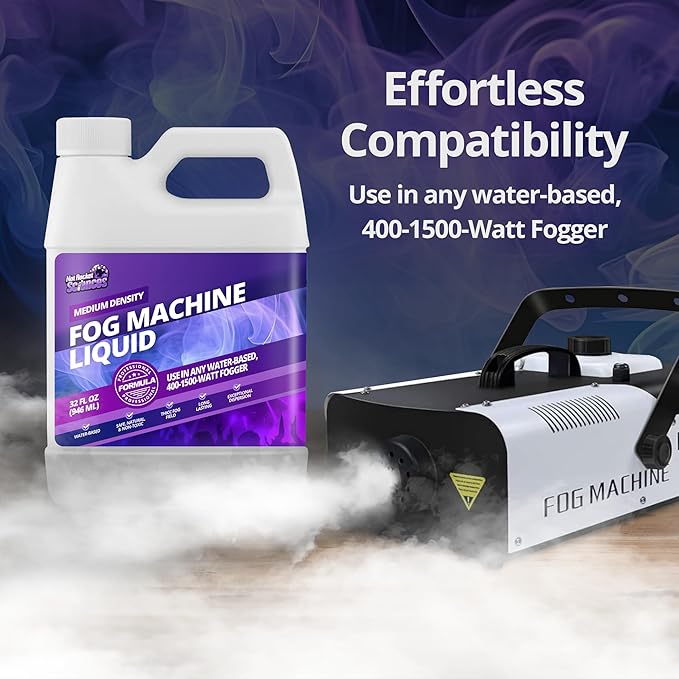 Fog Machine Liquid - 32oz Smoke Machine Fog Juice for Halloween Party, Medium Density, Long-Lasting, Low-Lying, High Output, Water-Based.