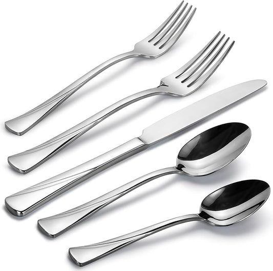 Alata Alice 60-Piece Silverware Set Stainless Steel Flatware Set,Service for 12,Mirror Polished Cutlery Set,Dishwasher Safe