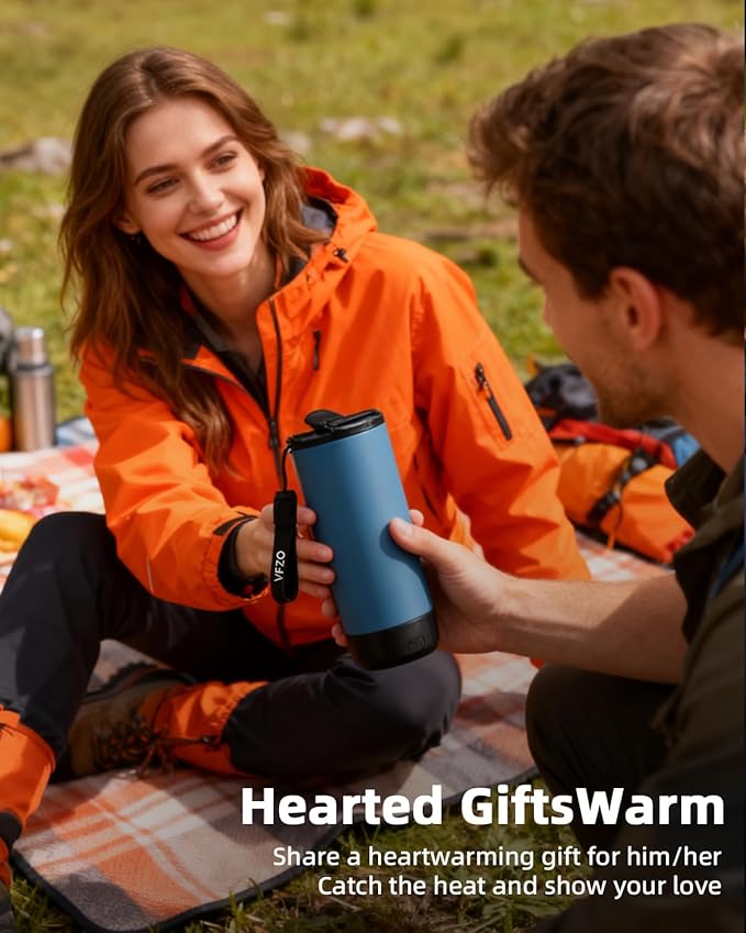 Temperature Control Heated Travel Mug Smart Self Heating Coffee Mug 20 Oz App Controlled LED Display coffee serving sets mug kept at a constant temperature for 4-10 hours (Slate Blue, 20 oz)