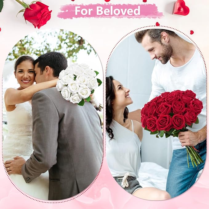 BLEUM CADE 50 Pcs Blue Roses Artificial Flowers, Real Touch Velvet Roses Bouquet Fake Flowers Bulk, Artificial Roses with Long Stems for Valentines Day Gift DIY Bridal Wedding Centerpiece Decorations