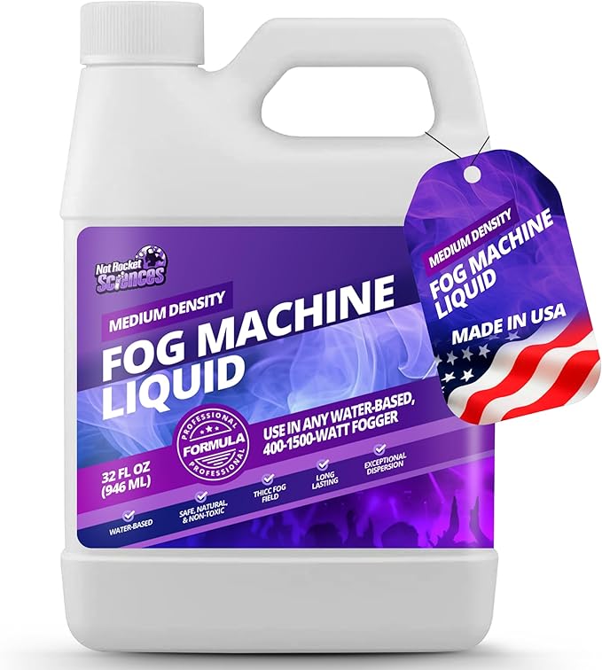 Fog Machine Liquid - 32oz Smoke Machine Fog Juice for Halloween Party, Medium Density, Long-Lasting, Low-Lying, High Output, Water-Based.