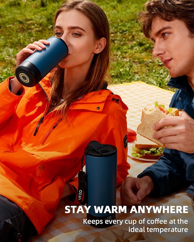 Temperature Control Heated Travel Mug Smart Self Heating Coffee Mug 20 Oz App Controlled LED Display coffee serving sets mug kept at a constant temperature for 4-10 hours (Slate Blue, 20 oz)