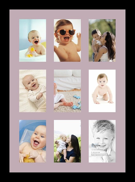 ArtToFrames Collage Photo Frame Single Mat with 9-4x6 Openings with Satin Black Frame and Lavender Mist mat.