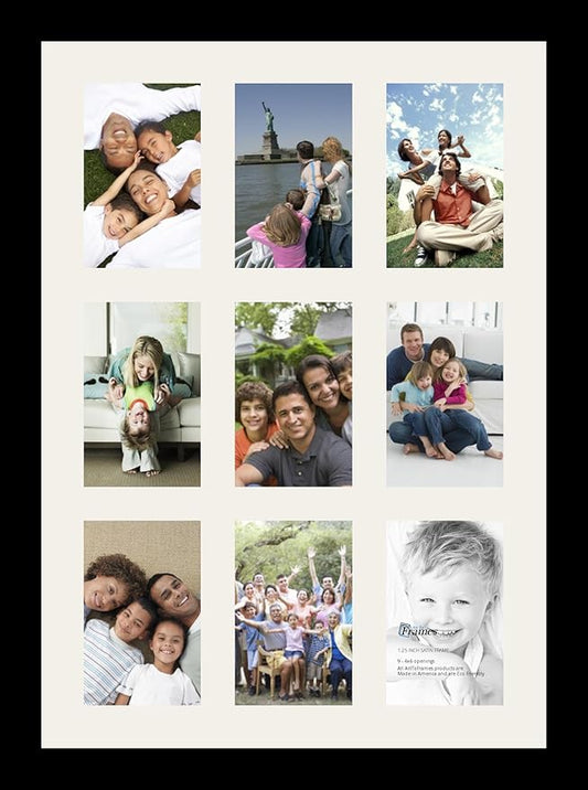 ArtToFrames Collage Photo Frame Single Mat with 9-4x6 Openings with Satin Black Frame and Super White mat.