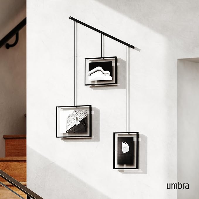 Umbra Exhibit Picture Frame Gallery Set, Adjustable Collage Display for 3 Photos, Prints, Artwork and More, Holds two 4x6 and one 5x7 Photos, Black