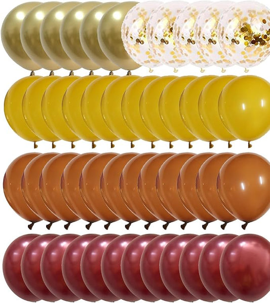 Fall Harvest Color Balloons - Yellow Orange Burgundy Gold Balloons for Thanksgiving Day Birthday Graduation Autumn Party Decorations Supplies 60 packs 12Inch (Burnt Orange + Maroon)