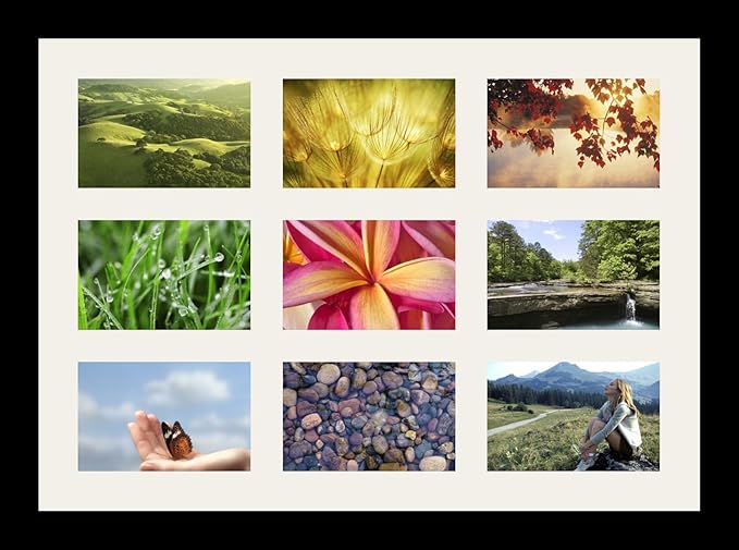 ArtToFrames Collage Photo Frame Single Mat with 9-4x6 Openings with Satin Black Frame and Super White mat.