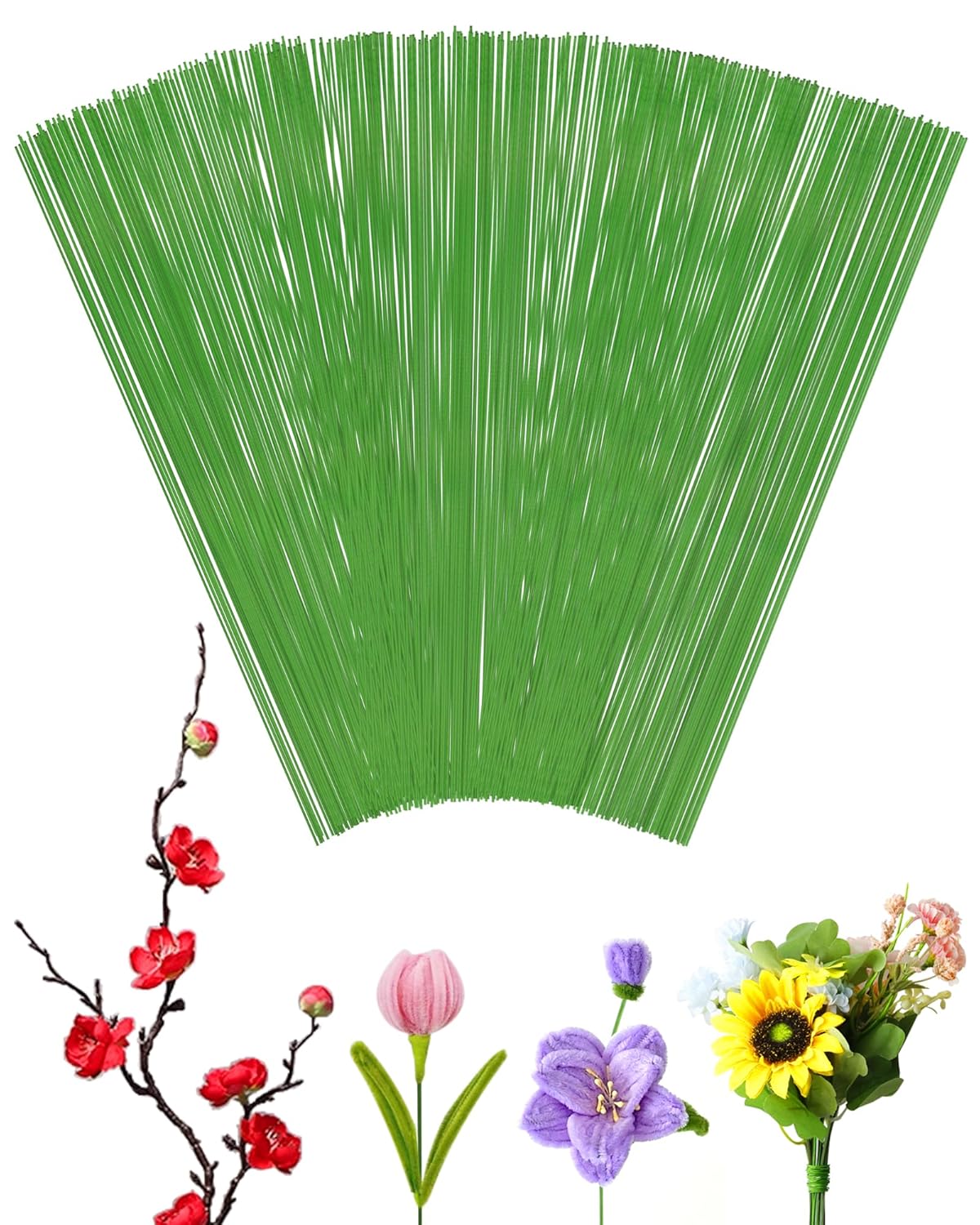 100 PCS FIVEIZERO 26 Gauge LightGreen Floral Wire Stems for Artificial Flower Making,Florist Wires,Flower Wire for Crafts,Alambre para Flores for Wreaths, Flower Arrangements and DIY Projects