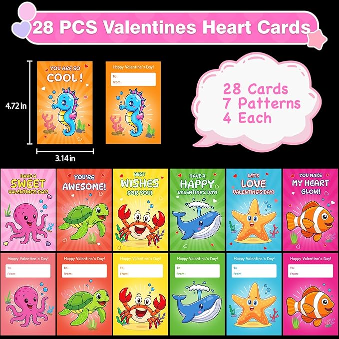 28 Pack Valentines LED Finger Lights,Valentines Day Gifts for Kid with Valentine Cards Exchange Gifts School Classroom Prizes Valentine Party Favors Valentines Day Gifts for Kids Boy Girl