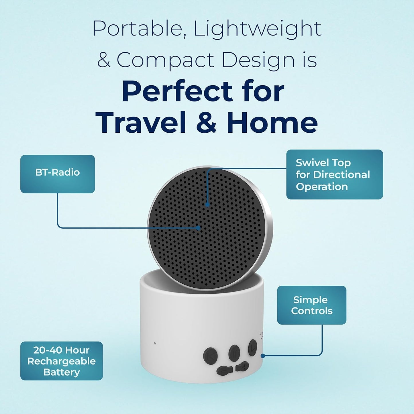 Adaptive Sound Technologies LectroFan Micro 2 - Portable Bluetooth Speaker & White Noise Machine - Compact Sound Machine for Travel - 11 Non-Looping Sounds for Sleep Support - White