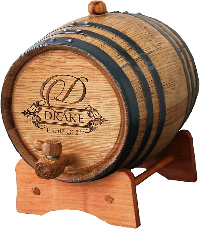 My Personal Memories Personalized Whiskey Barrel - Engraved Wine Barrel - Custom Oak Mini Cask - Fancy Design (1 Liter Barrel)