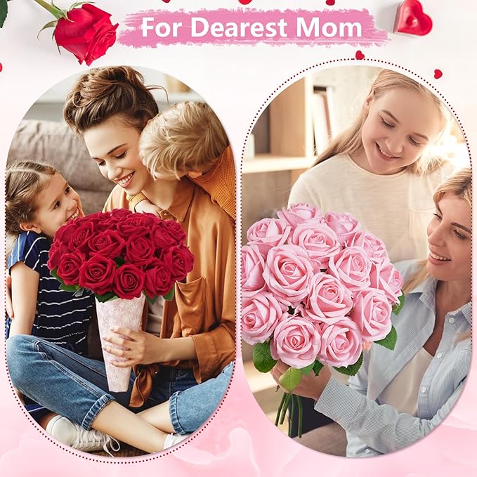 BLEUM CADE 50 Pcs Blue Roses Artificial Flowers, Real Touch Velvet Roses Bouquet Fake Flowers Bulk, Artificial Roses with Long Stems for Valentines Day Gift DIY Bridal Wedding Centerpiece Decorations