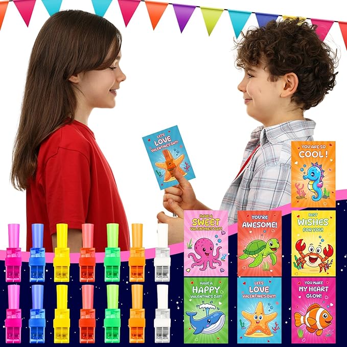 28 Pack Valentines LED Finger Lights,Valentines Day Gifts for Kid with Valentine Cards Exchange Gifts School Classroom Prizes Valentine Party Favors Valentines Day Gifts for Kids Boy Girl