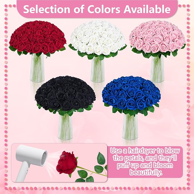 BLEUM CADE 50 Pcs Blue Roses Artificial Flowers, Real Touch Velvet Roses Bouquet Fake Flowers Bulk, Artificial Roses with Long Stems for Valentines Day Gift DIY Bridal Wedding Centerpiece Decorations