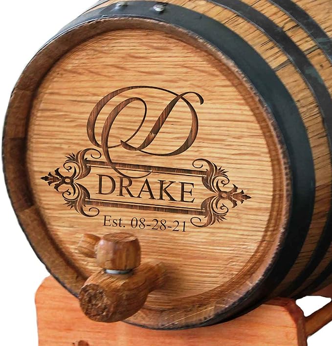 My Personal Memories Personalized Whiskey Barrel - Engraved Wine Barrel - Custom Oak Mini Cask - Fancy Design (1 Liter Barrel)