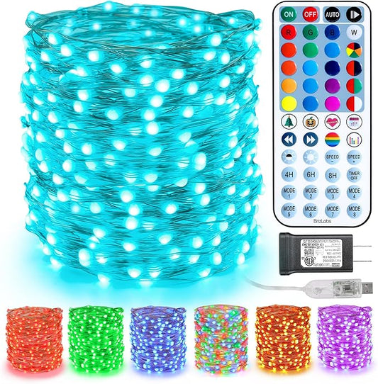 BrizLabs Color Changing Fairy Lights, 66ft 200 LED Pink Valentines Day Fairy Lights with Remote, RGB Xmas Tree Light with Timer Dimmable Twinkle Light Music Sync for Indoor Xmas Halloween Easter Party