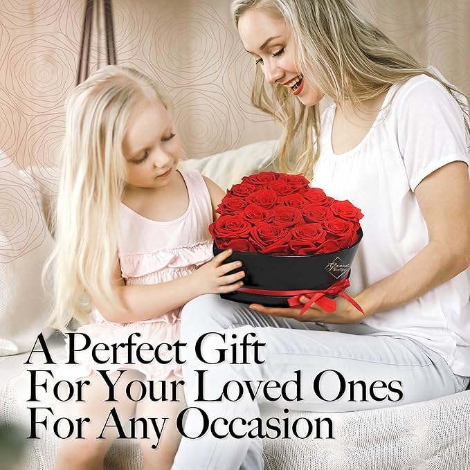 GLAMOUR BOUTIQUE 16 Flower Forever Heart Shape Box, Eternal Preserved Roses Gift for Her, Lasting Flowers, Romantic Floral Keepsake for Birthday, Anniversary or Valentine’s Day, Red (Color-Treated)