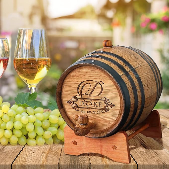 My Personal Memories Personalized Whiskey Barrel - Engraved Wine Barrel - Custom Oak Mini Cask - Fancy Design (1 Liter Barrel)