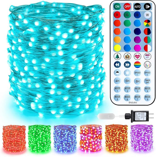 BrizLabs Color Changing Fairy Lights - 33ft 100 LED Valentine Fairy Lights with Remote, Rainbow Xmas Tree Light with Timer, Pink Valentine Light Music Sync Twinkle Light for Xmas Halloween Party Home