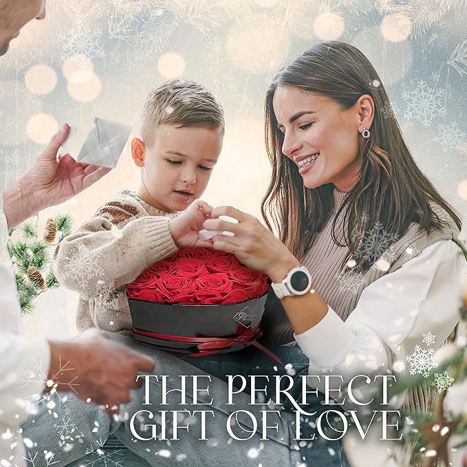 GLAMOUR BOUTIQUE 16 Flower Forever Heart Shape Box, Eternal Preserved Roses Gift for Her, Lasting Flowers, Romantic Floral Keepsake for Birthday, Anniversary or Valentine’s Day, Red (Color-Treated)