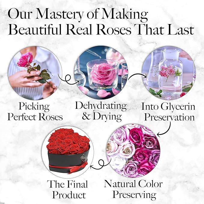 GLAMOUR BOUTIQUE 16 Flower Forever Heart Shape Box, Eternal Preserved Roses Gift for Her, Lasting Flowers, Romantic Floral Keepsake for Birthday, Anniversary or Valentine’s Day, Red (Color-Treated)