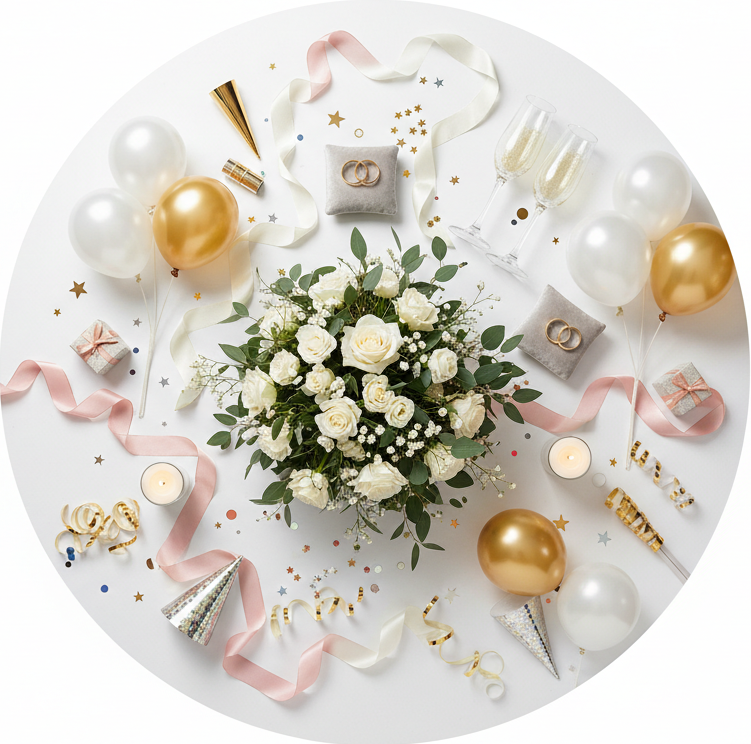 circle photo of party & wedding supplies, make a real photo